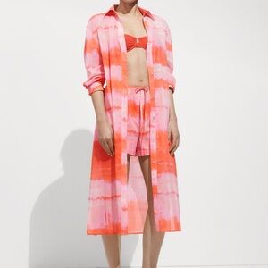 Mango Pink and Orange Swim Coverup with‎ Watercolor Design